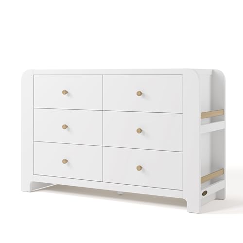 Image of Graco Read-with-Me 6 Drawer Dresser with Bookshelves, White with Driftwood | GREENGUARD Gold Certified, Removable Bookshelves, Nursery & Kids Bedroom Wood Dresser, Spacious Storage, Interlocking Drawers
