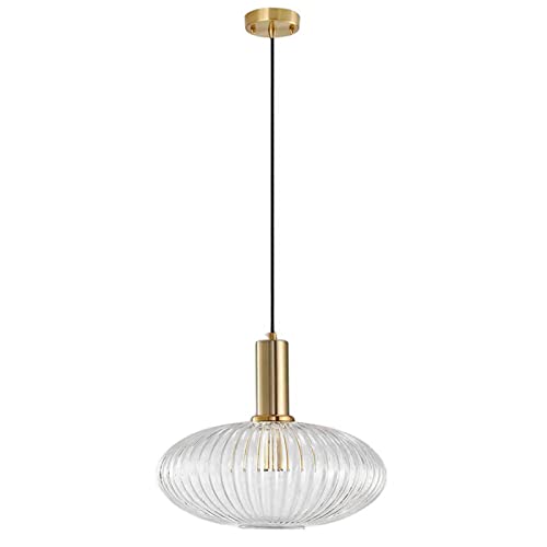 NICRX Lampe à suspension en verre transparent avec abat-jour en verre nervuré et finition bronze, plafonnier rétro moderne pour table de chevet, table à manger et...
