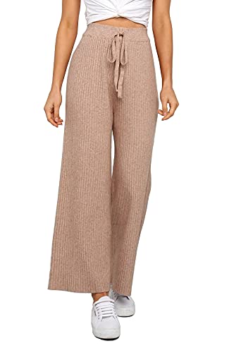 Amazon.com: Waitfairy Womens Rib Knit Wide Leg Pants High
