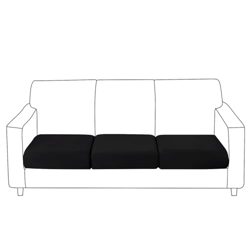 Image of HOKIPO 100% Waterproof Elastic Individual Seat Cushion Cover, 3-Piece Sofa Cushion Cover, Black (AR-5352-BLK*3)
