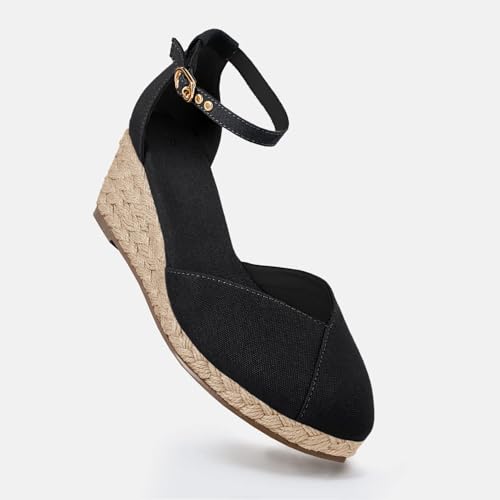 Image of Juliet Holy Womens Espadrilles Sandals Closed Toe Platform Ankle Strap Casual Summer Wedges