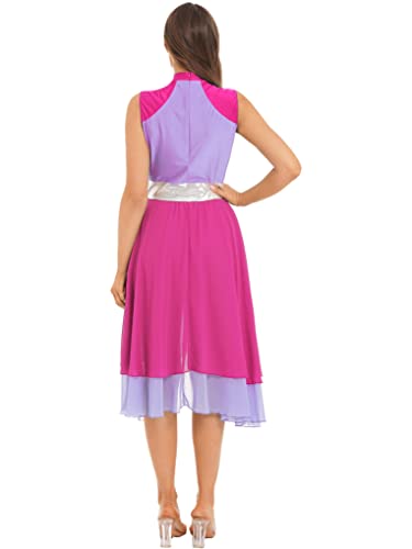 Janjean Lyrical Dance Dress For Women Color Block Chiffon Patchwork Performance Costume Praise Dress Tunic Hot Pink X-Large #TOP4