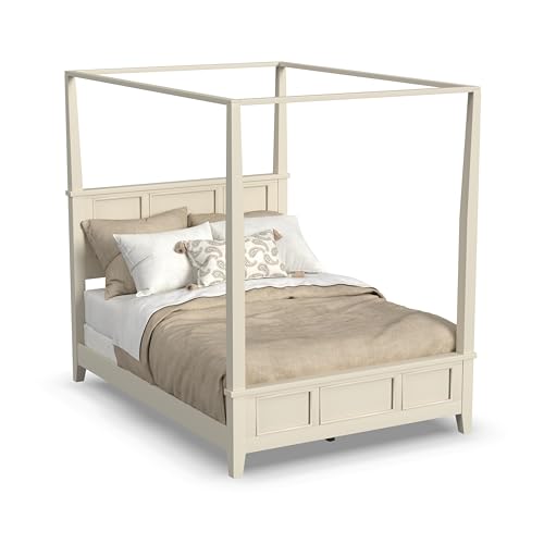 Home Styles Naples White Queen Canopy Bed with Hardwood Solids, Painted White Finish, Raised Panel Details, and Curved Legs