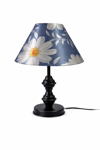 Image of tu casa Modern Table Lamp with Crimson Floral Satin Shade | Metal Iron Base Decorative lamp for Living Room| Study & Home Decor, Designer Table Lamp for Gifting (Ivory Daisy)