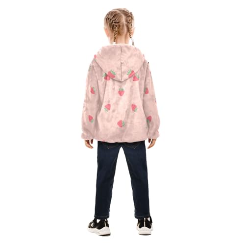 OTVEE Beautiful Pink Strawberry Fruits Kids Hoodie Jacket Fall Spring Full Zip Warm Outwear Coat4