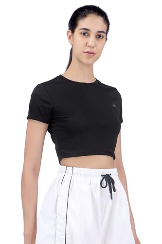 Image of Amazon Brand - INKAST Women Solid Fitted T-Shirt | Active Wear Crop Tops | Casual Sport Wear | Gym | Training | Running | Workout | Crew Neck