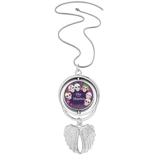 Collier jour des morts ailes d'ange | Pendentif tête de mort mexicaine gothique