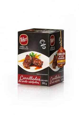 POLGRI Carrilladas de Cerdo Estofadas Conserva Gourmet Comida preparada Premium Receta Manchega Artesana Lata 390 g Carne Melosa Lista para Calentar Plato Tradicional Español Casero de Autor