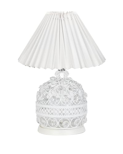 Image of Homesake Modern Small Crystal Table Lamp, Contemporary Bedroom Bedside Nightstand Lamp Light, Desk Globe Lamp for Living Room Girls Kids Room, Fabric Shade (White Pleated)