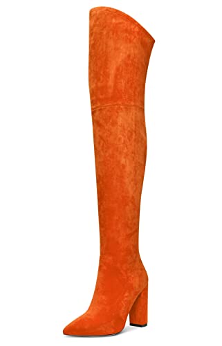 Aachcol Women Over Above The Knee Boots Chunky Block High Heel Pointed Toe Zipper 4 Inch