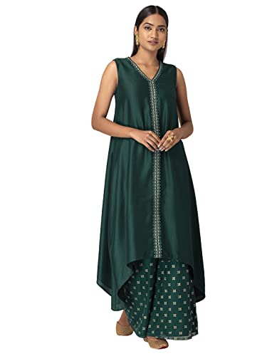 Image of Indya Women's Green Lace Detailed High Low Kurta