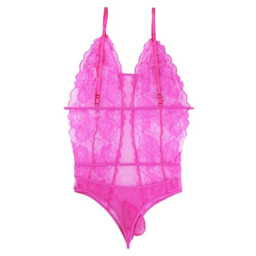 Men's Sheer Lace Mesh Bodysuit Thong Leotard One Piece Sissy Crossdress Nightwear4