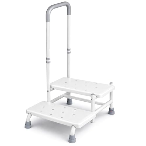 Image of DIALDRCARE Safety Step Stool with Handle - Lightweight, Sturdy 2-Step Standing Aid for Home, Bathroom, and Bedroom Use (White)