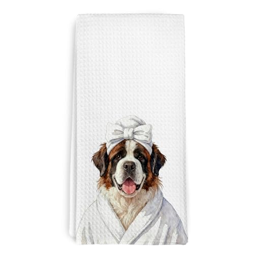 dvhdajed Funny Saint Bernard Hand Towels for Bathroom St Bernard Dog Owners Gifts Funny Dog Decor Kitchen Towels Dogs Birthday Gift Cute Dogs Decorative Tea Towel for Bathroom Gym 16x24 Inch
