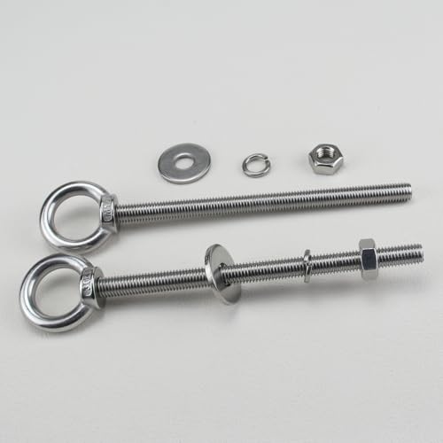Image of M10 x 150mmStainless Steel Eye Bolt with Nuts 2 Pack, 3 /8 inch x 6 inch Long Shoulder Lifting Ring Eye Bolt for Boat & Hanging, Heavy Duty Marine Grade Threaded Eyebolts for Tie Down Outdoor
