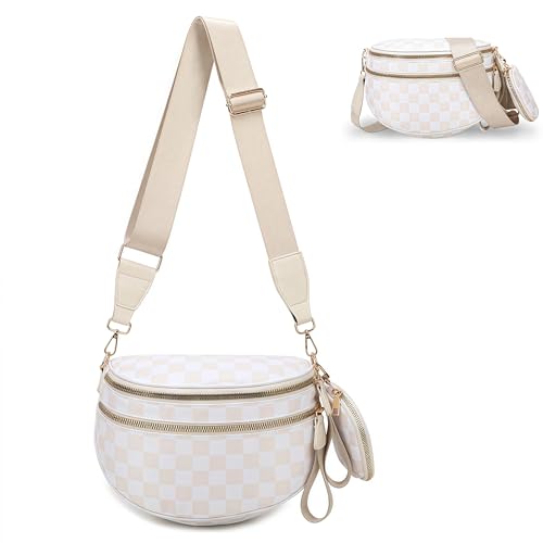 Image of Checkered Crossbody Bum Bags for Women, Nylon Sling Bags with Shoulder Strap, Large Capacity Checkered Purse Bag