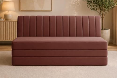 Image of Modern Velvet 3 Seater Sofa Cum Bed, Convertible Sleeper Couch Sofa for Living Room, Bedroom & Office - Brown Color