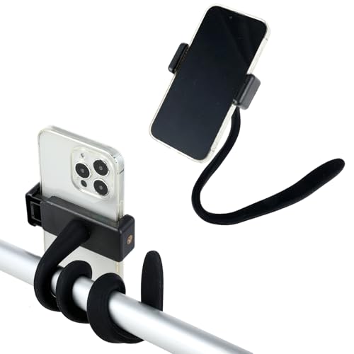 Stroller Phone Holder Portable Flexible Cell Phone Holder Stand with Non-skidding Arm Grip Soft Alloy Phone Clamp Stroller Accessories for Baby Buggy Desk Handlebar Treadmill Pushchair