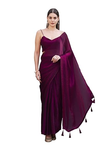 Image of Womanista Ready to Wear Satin one Minute Saree for Women | farewell sarees for girls | latest sarees collection 2026 | stitched saree ready to wear
