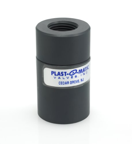 Plast-O-Matic CKD Series PVC Check Valve for Low Pressure, For Extremely Corrosive and Ultra-Pure Liquids, 1/2
