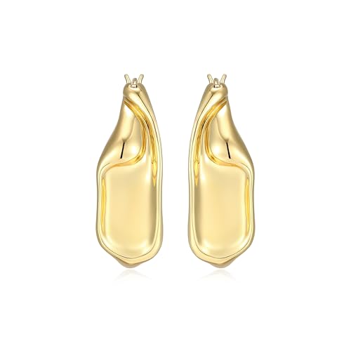 Image of Amazon Essentials Sculpted Modern Hoop Earrings for Women - Gold-Tone Fine Silver Plated, Trendy Jewelry