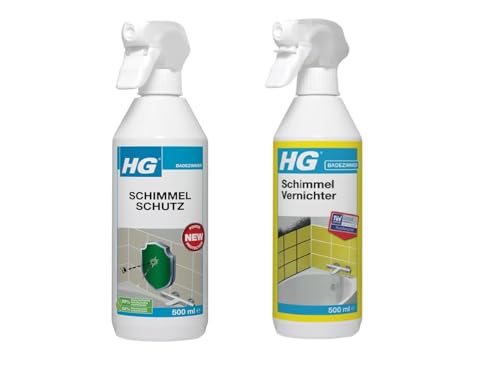 HG Schimmel Basis-Set 2er Schimmelentferner Spray & Schimmelschutz Spray | Effektive Schimmelbeseitigung und zuverlässiger Schutz vor Neubildung in Bad Fugen und Silikon