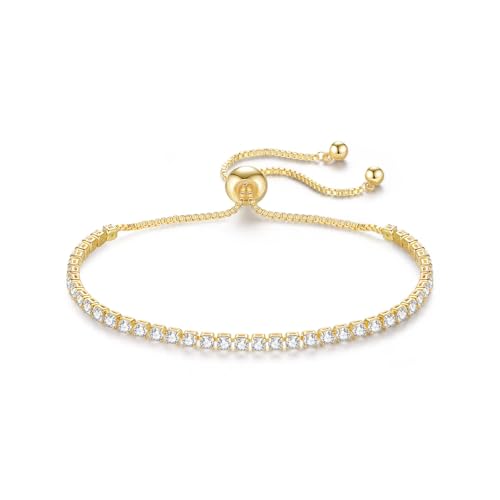 Round Moissanite Tennis Bracelet in 10K Gold, Adjustable, Ideal Wedding or Birthday Gift for Her