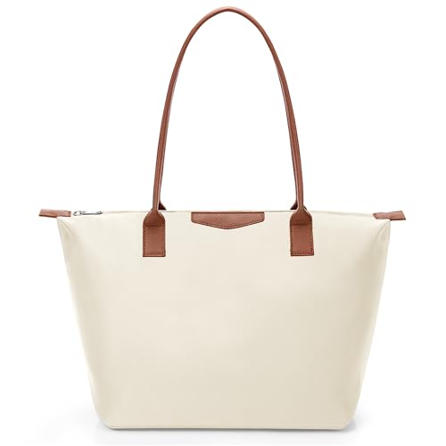 Image of Tote Bag for Women, Casual Hobo Bag Vegan Leather Top-Handle Purse Foldable Shoulder Nylon Zipper Handbag