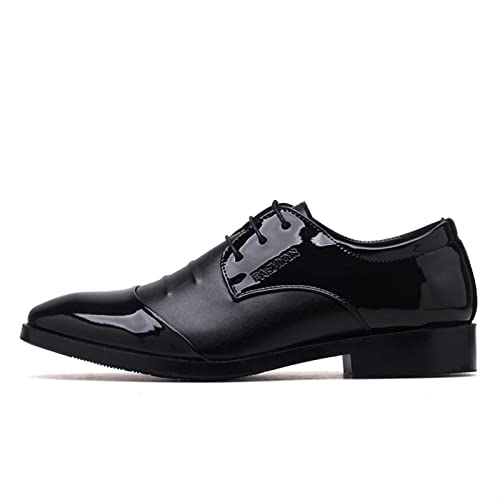 Dress Shoes for Men Lace Up Two Tone Patchwork Cap Toe Leather Rubber Sole Low Top Slip Resistant Anti-Slip Wedding(Black,10 M US)