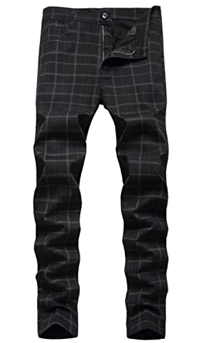HENGAO Men's Straight Fit Plaid Chino Pants
