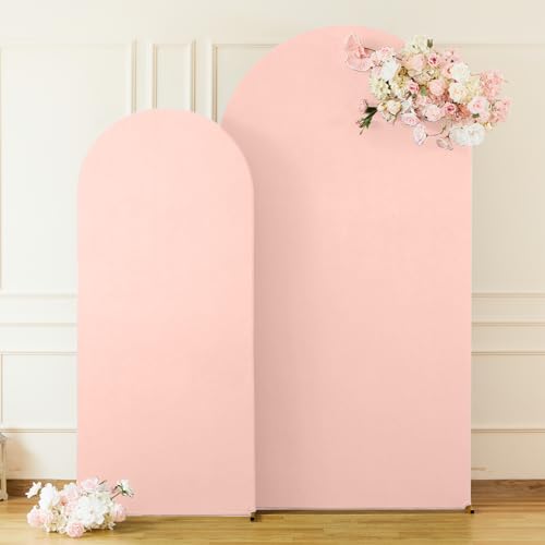 Image of Dusty Rose Arch Cover 2 Set-7.2 and 6ft Dusty Pink Arch Backdrop Cover Spandex Wedding Arch Stand Covers for Baby Shower Girls Birthday Party Bridal Shower Wedding Photo Balloon Arches Background