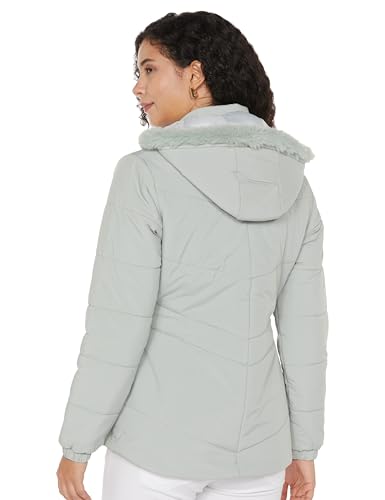 Image of Qube By Fort Collins Women's Medium-Length Bomber Jacket with Detachable Hood Stylish Winterwear for All-Day Comfort |Material: Nylon