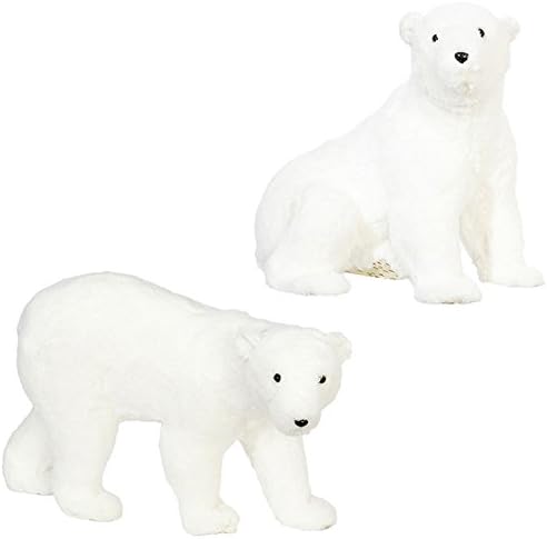 Raz 18 Inch Glittered Polar Bears (Set of 2) Sitting and Standing for Christmas Display