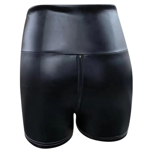 Short aspect cuir noir stretch avec fermeture éclair frontale robuste - 3