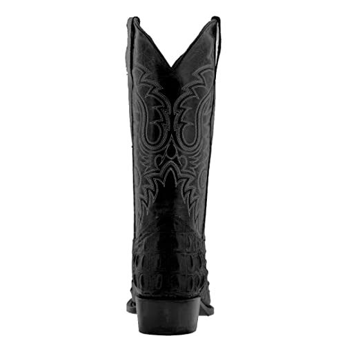 Texas Legacy Mens Black Western Leather Cowboy Boots Crocodile Back Print J Toe3