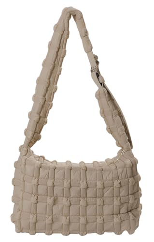 Puffer Tote Bag for Women Lightweight Nylon Crossbody Bags for Women Waffle Sling Hobo Handbag Slouchy Bag Satchel Everyday