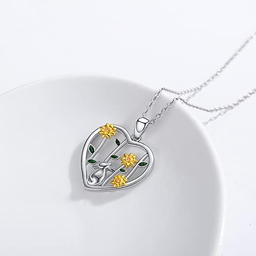 Sunflower Cat Necklace 925 Sterling Silver Animal Cat Pendant Necklace You Are My Sunshine Sunflower Necklace Cat Jewellery Gifts for Girls Women