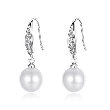 AMAZON - 925 Sterling Silver Gold Pearl Hoop Earrings for Women Dangle Pearl Drop Earrings Huggie Gifts for Girls Mother Her (Hook-1)