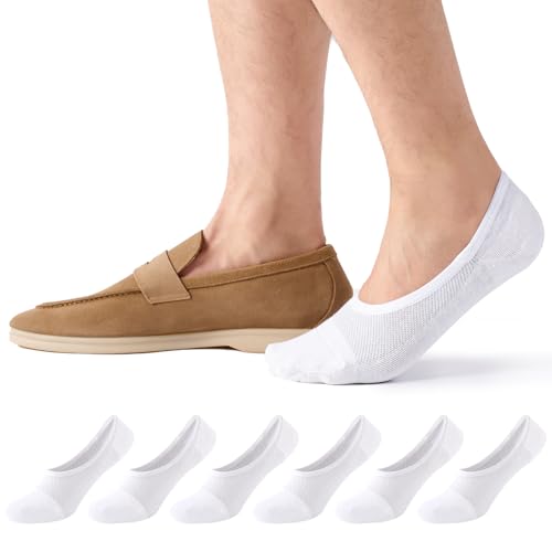 Effeet Mens No Show Trainer Socks Invisible Loafers Socks for Mens Womens Breathable Cotton Low Cut Summer Sports Socks with Non Slip Heel Grips 6 Pairs