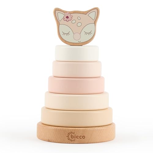 Bieco Stapelturm REH Ella | Nachhaltiges Holz FSC® | 19 cm | Steckspielzeug ab...