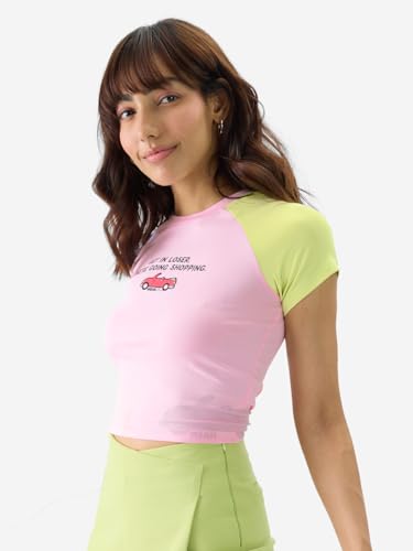 Image of The Souled Store Official Mean Girls: Get in Loser Women and Girls Short Sleeve Round Neck Multicolor Color Blocked Cotton Blend Slim Fit Cropped Tops