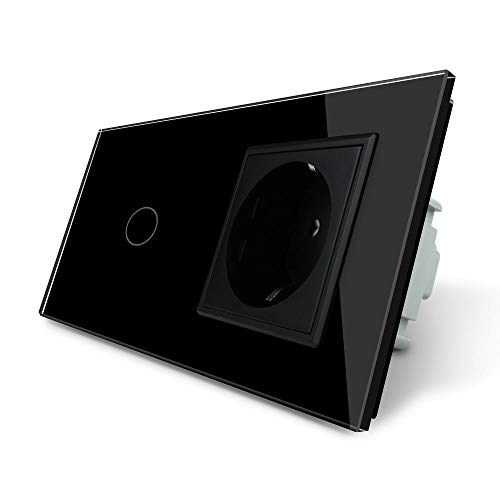Livolo - Interruptor táctil y enchufe con marco de cristal VL-C701S/C7C1EU-12-A, color negro