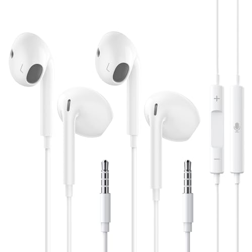 Paquete de 2 auriculares intraurales con micrófono y control de volumen, aislamiento de ruido, estéreo de alta fidelidad, auriculares con cable de 3,5 mm, compatibles con Samsung, iPhone, Huawei, PC