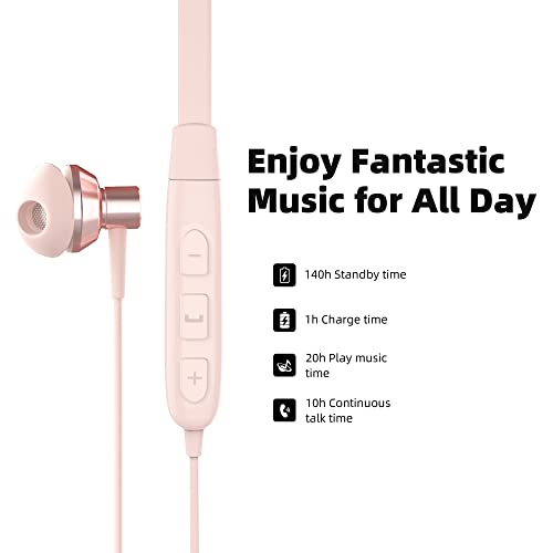 Soundmagic S20BT Neckband Bluetooth Headphones Wireless Earphones HiFi Stereo in Ear Headset with Microphone Lightweight Sports Earbuds Long Playtime Stable Connection Pink - Image 4