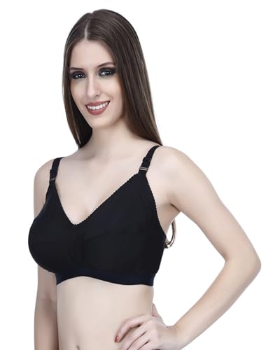 Image of Elina Women's Cotton Non Padded Non-Wired Regular Bra (RM-Dove Black 42)