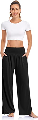 UEU Womens Wide Leg Yoga Pants High Waisted Adjustable Tie Knot Joggers Casual Loose Plus Size Lounge Sweatpants with Pockets