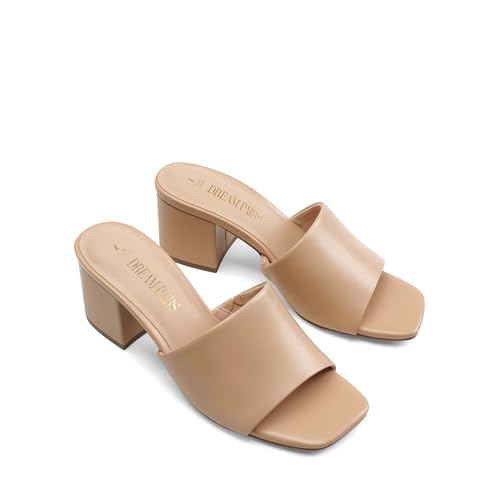 Image of DREAM PAIRS Women's Square Open Toe Heels Sandals Low Block Chunky Heeled Sandals Slide Sandals Slip on Comfortable Casual Pumps Shoes