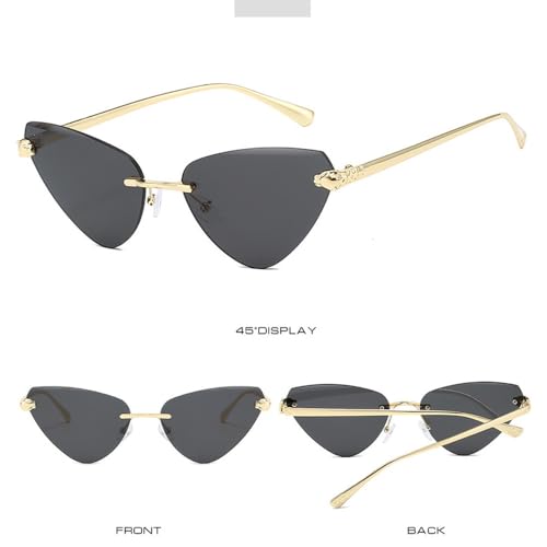 Fashion Triangle Cat Eye Sunglasses Women Luxury Metal Rimless Sunglasses Black Elegant Eyewear Trendy UV4003