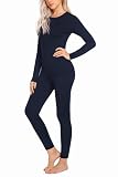 Ekouaer Thermal Underwear for Women Long Johns Sets Lightweight Base Layer Shirt & Leggings Pajams Set Navy Blue M