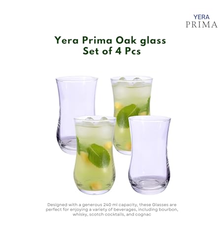 Image of Yera Prima Zest Water /Juice /Cocktail Glasses- 240 ml Each -Set of 4 pcs Transparent | Hot & Cold Drinks, Juice, Cocktail, Milkshake, Smoothie | Ideal for Home, Party, Restaurant, Gifting